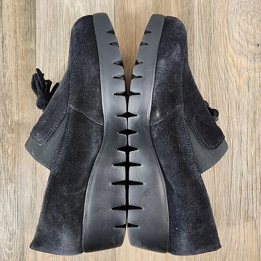 Wonders Women Black Suede Tassel Wedge Loafer Shoes Size‎ 38 EU US 7.5